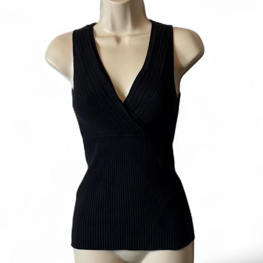 Vintage Y2K Old Navy Black Ribbed Knit Wrap Tank Top, Women's Size S